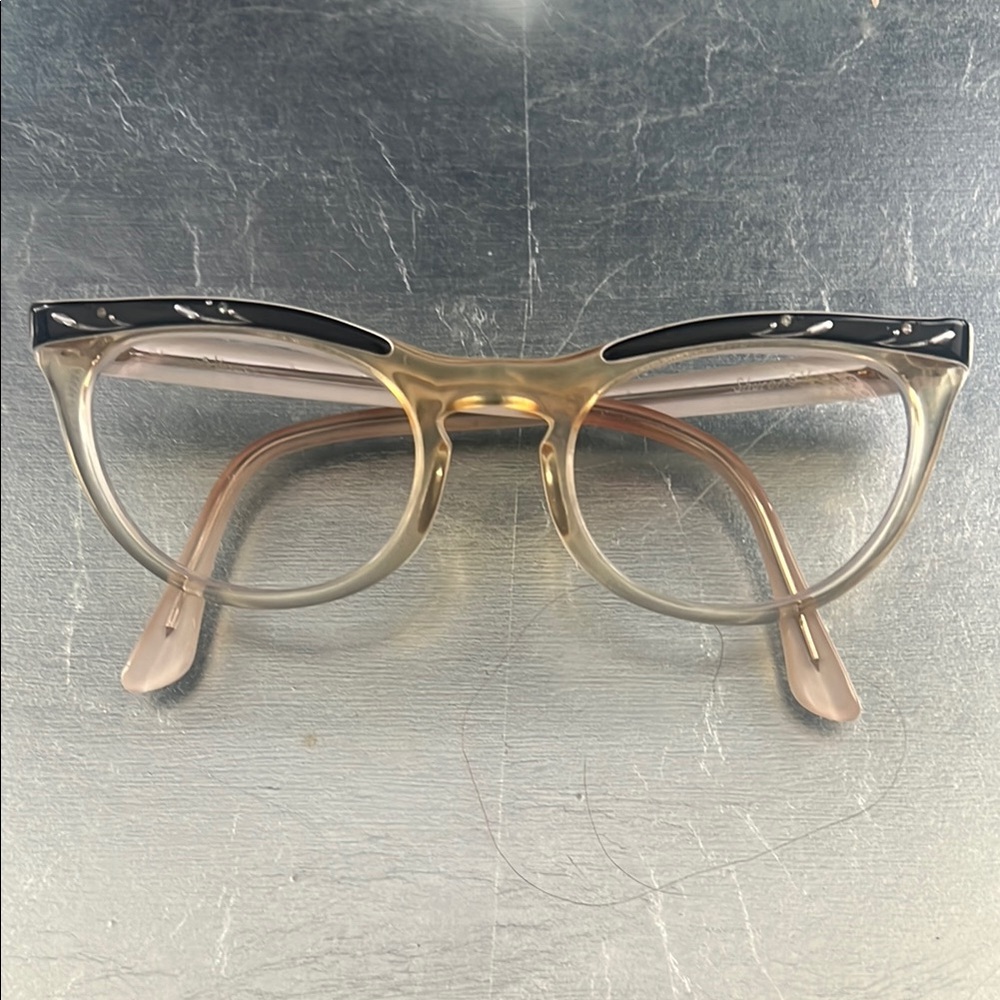 Vintage clear and Black Cat-Eye Glasses Frames r/x